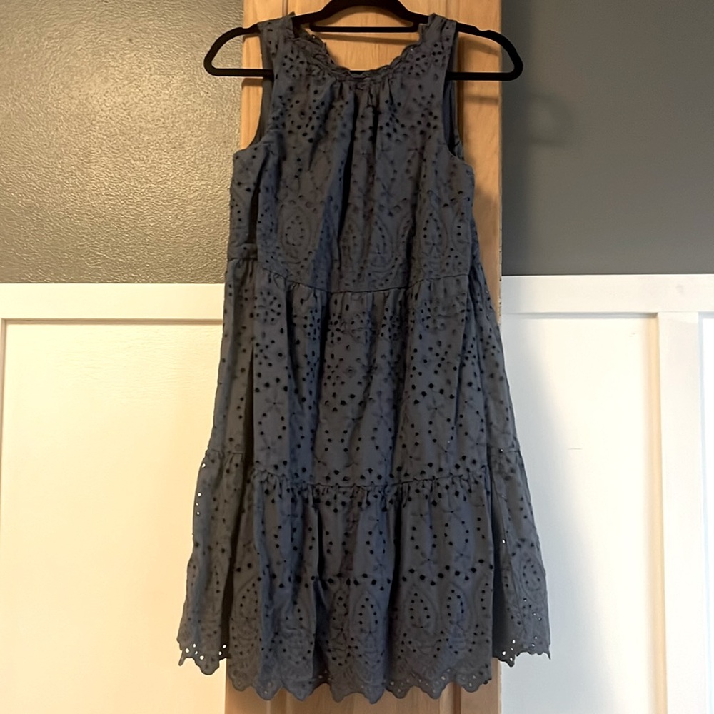 LOFT A-line eyelet dress, navy blue, size M